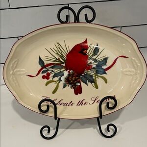 Lenox Cream and Red Cardinal Serving Platter